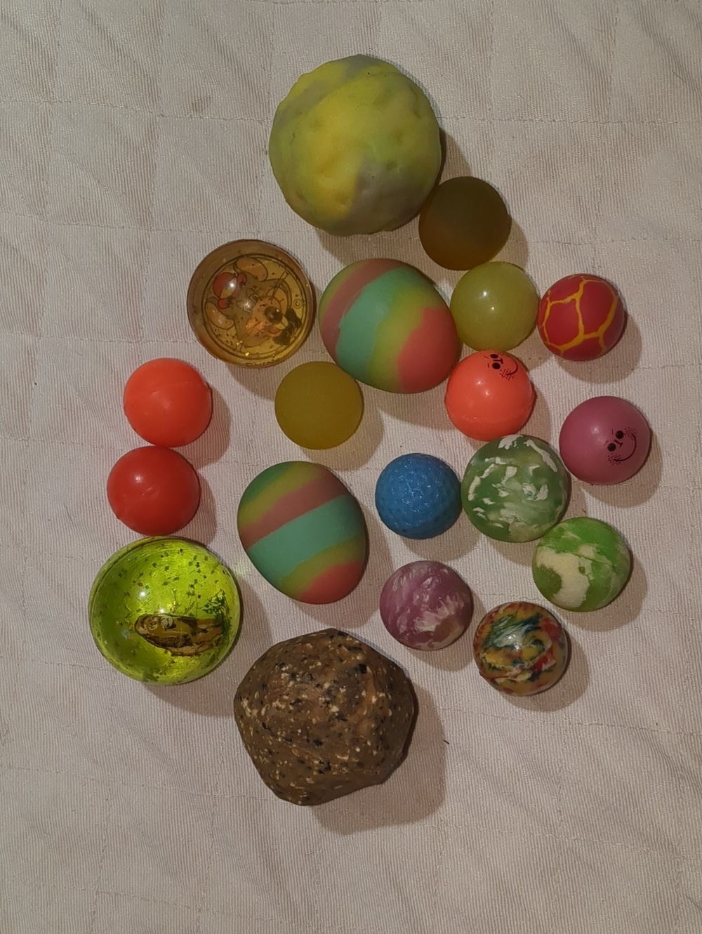 19pc Bouncy Ball Collection Lot Assorted Shapes Sizes Styles Classic Collectible